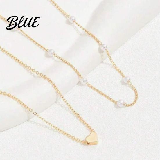 Double-layered Necklace Women Faux Pearl Decor Heart Pendant Lady Layered