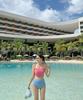 Women's Solid Color High Waist Bikini with Flesh-Covering Panel, Slimming Design, Pure Desire Style, and Color Block for Small Chest