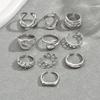 Wind Ladies Geometric Metal Ring Set Versatile Twisted Glossy Design Open Ring Premium Sense
