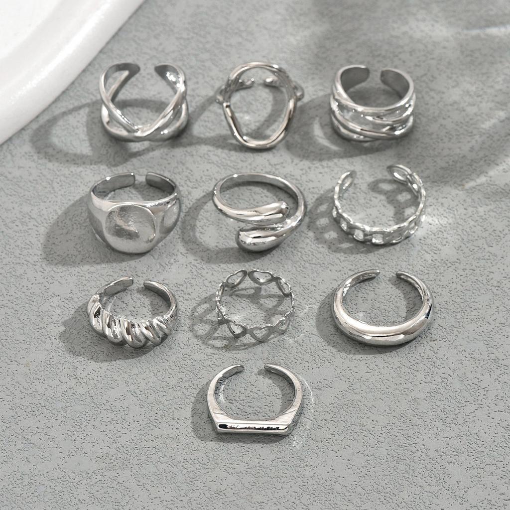 Wind Ladies Geometric Metal Ring Set Versatile Twisted Glossy Design Open Ring Premium Sense