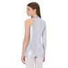 Girls Round Collar Long Sleeve Leotard Shiny Sequins Texture Decorated Invisible Zipper Back Jazz Dancewear