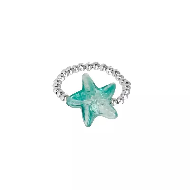 Mint Green Natural Stone Starfish Beaded Ring Women's 2026 New Girlfriend Index Finger Ring Fashion Personality Temperament Ring