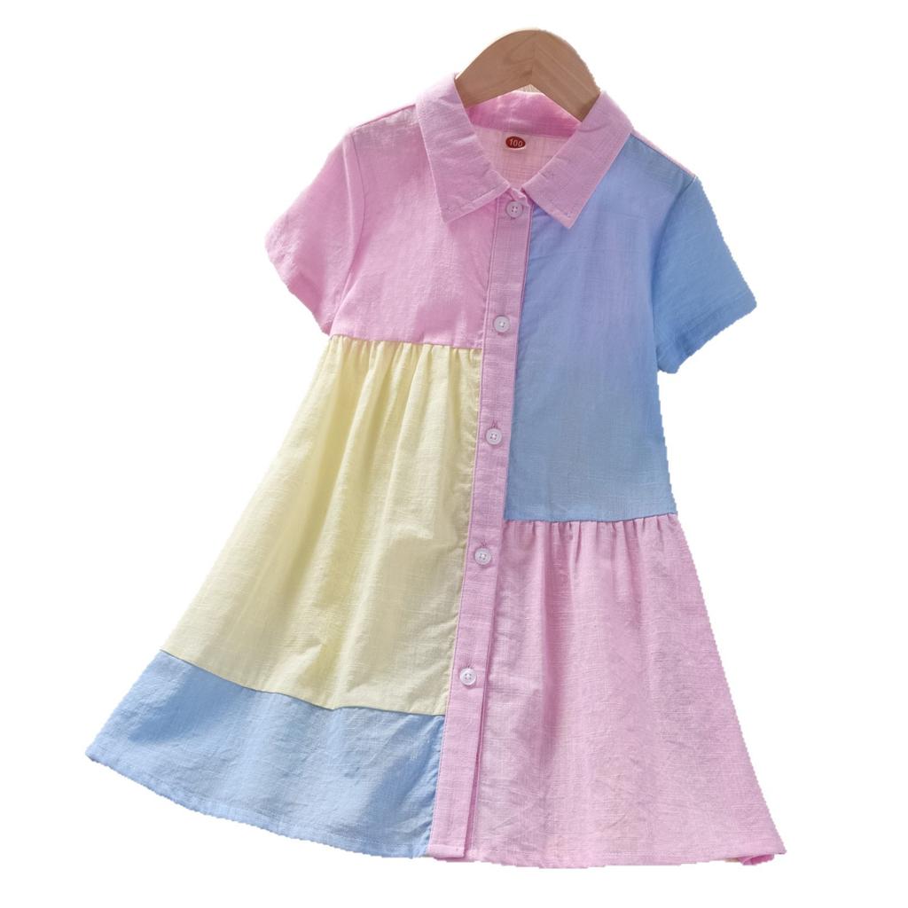 Girls Summer Fashion Shirt Dress Casual Chic Princess Children Sweet Short Sleeve Dress For Kids
