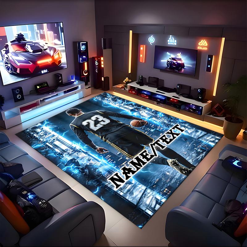 1PC Custom Name "Electric Basketball Legend" Theme Floor Mat Ideal for Living Room, Game Rooms, Office, Bedroom,Floor Mat Playful Design