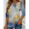 Women's Abstract Watercolor Print Long-sleeved Loose Round Neck Top, Casual Everyday Street Style with Elegant Design.
