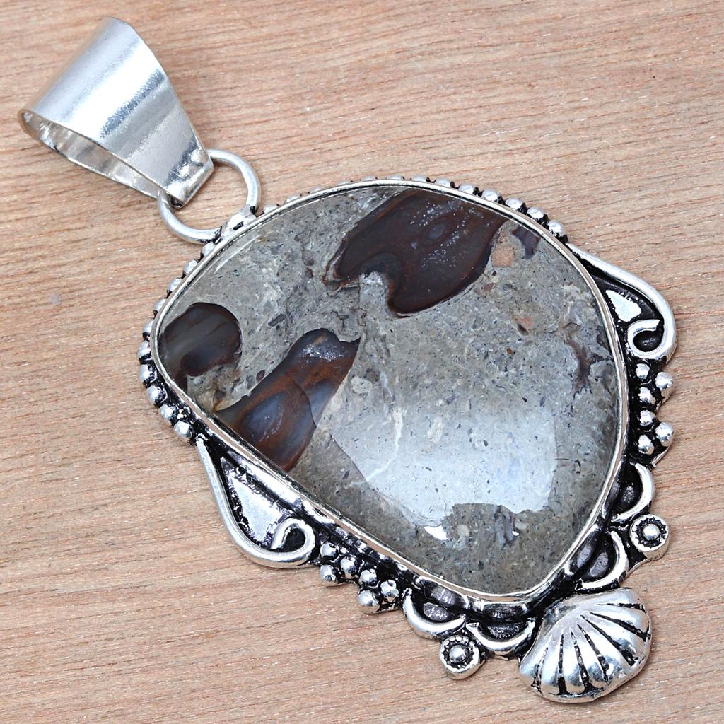 Pendant Rock Calsi Gemstone Valentine'Day Gift Silver Jewelry 2.25"