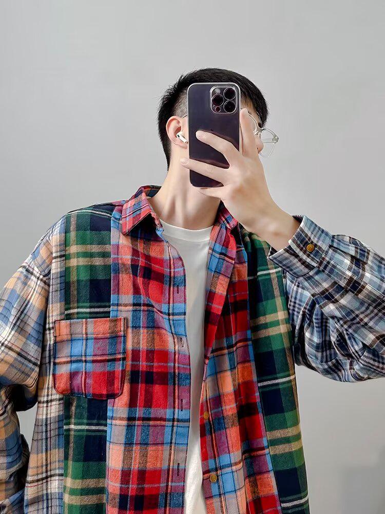 Unisex 2024 Summer Plaid Retro Long-Sleeve Shirt Jacket