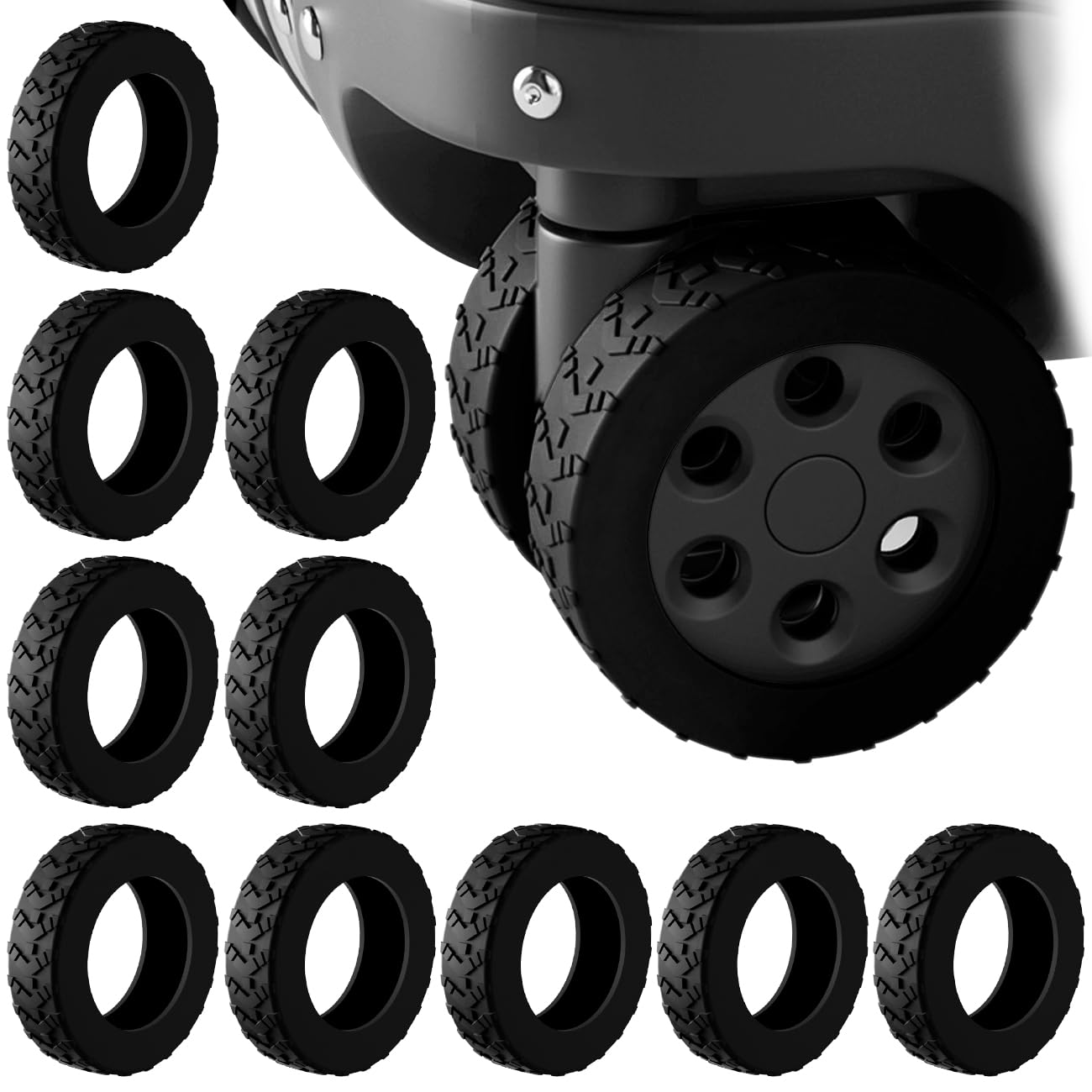 

IUGGAN Чехлы на колеса для силиконовых чехлов на колеса для багажа Наземные чехлы на колеса для багажа для путешествий Средние чемоданы, Набор из 10 штук, Ручная кладь, чёрный