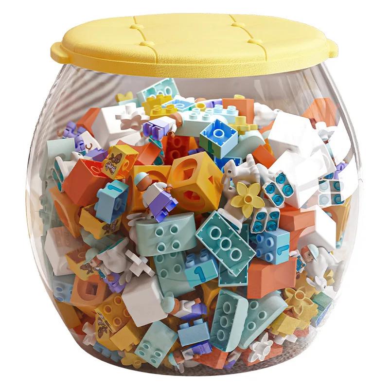 Transparent Sitting Storage Stool, Children's Plush Doll Storage Bucket, Toy Miscellaneous Items, Convenient Storage Box