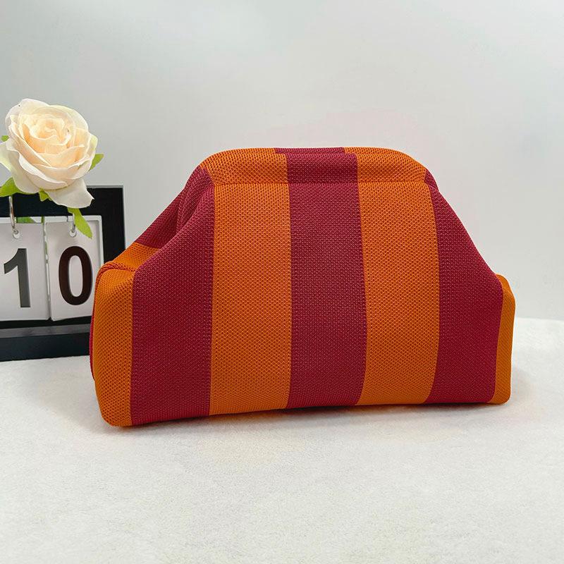 Knitted bag, striped clutch bag, women's flying woven clouds, versatile temperament, portable cosmetic bag, large capacity