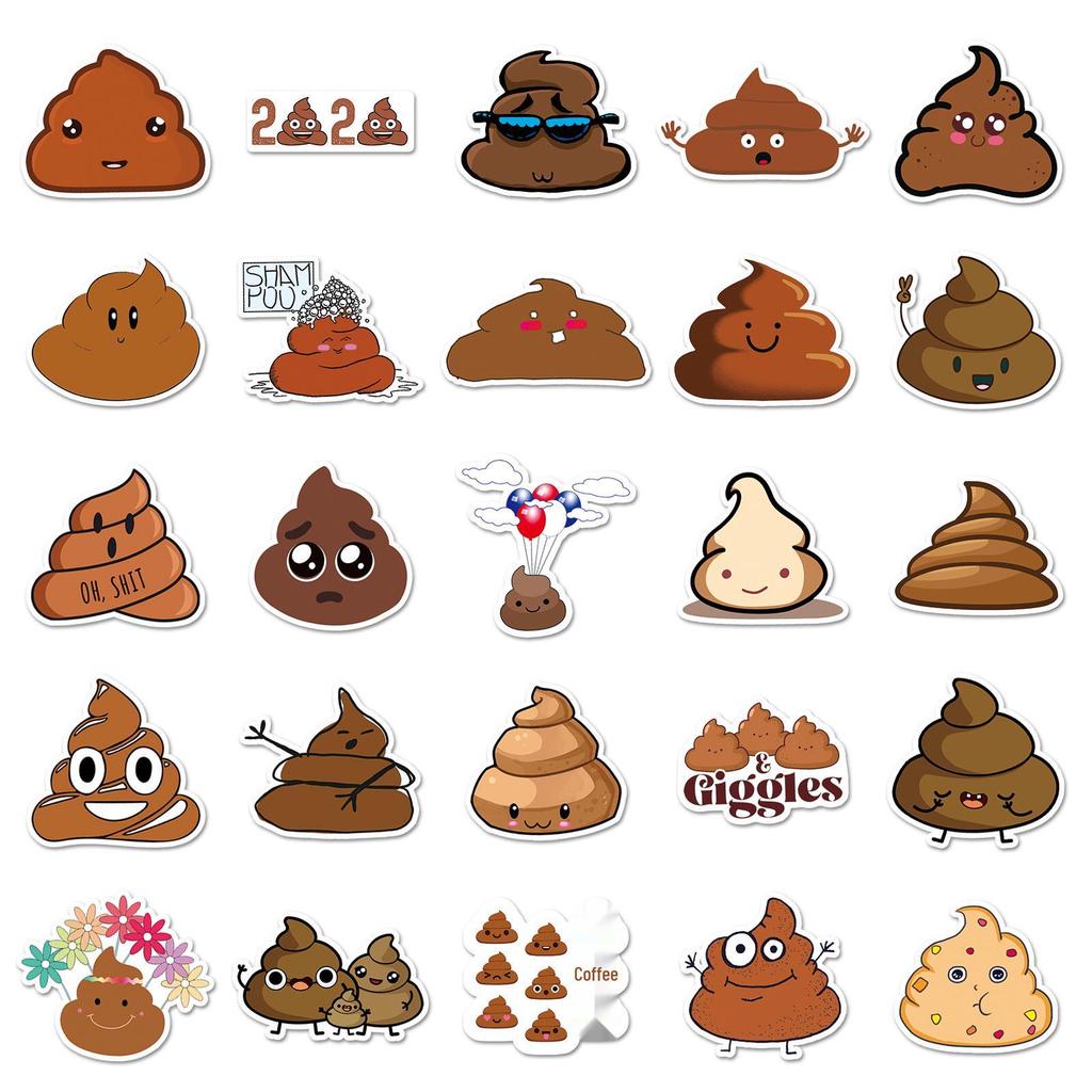 50PCS Cute Hand-Painted Poop Stickers: Creative Cartoon Decor for Laptops, Journals, and Cars