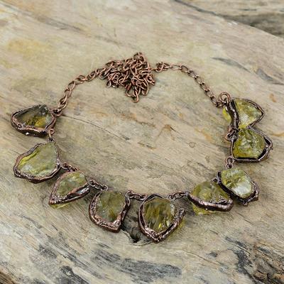 Collar de Citrino en Bruto Collar de Cobre Electroformado Joyería Hecha a Mano Collar de Cadena Ajustable Joyería Electroformada con Piedras Preciosas Regalo Para Ella