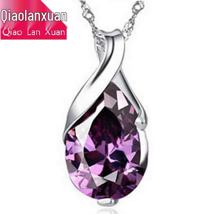Qiaolanxuan Argent Améthyste Larme Goutte d'Eau Larmes d'Ange Collier pour Femme