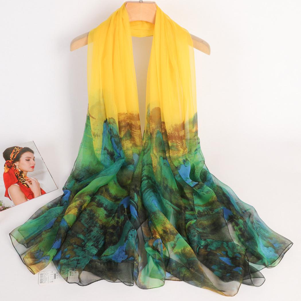 

Vast Landscapes Pattern Elegant Chinese Style Silk Scarf, Fragrant Cloud Silk Shawl, Cape, Gift Scarf 135*185cm Left and Right