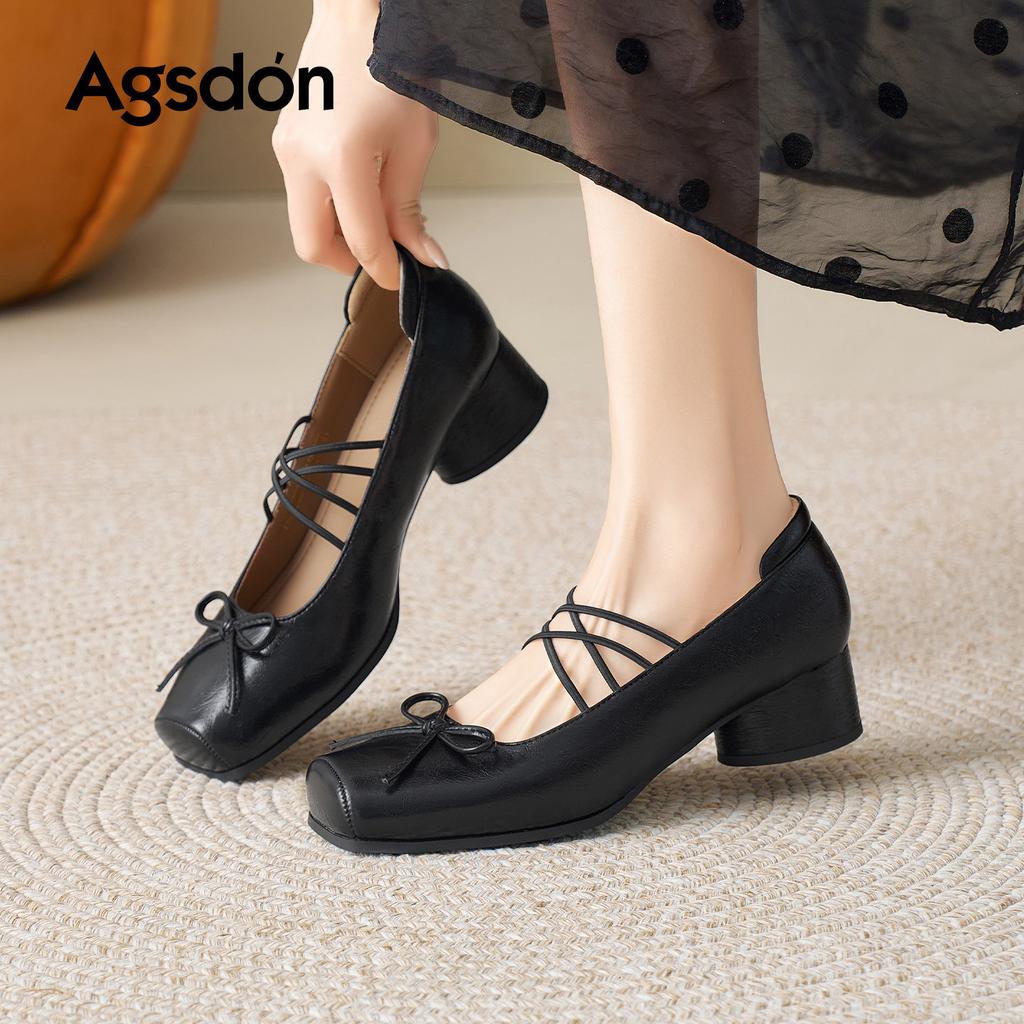 Augustine retro Mary Jane shoes new spring French thick heel small leather shoes square head shallow mouth single shoes