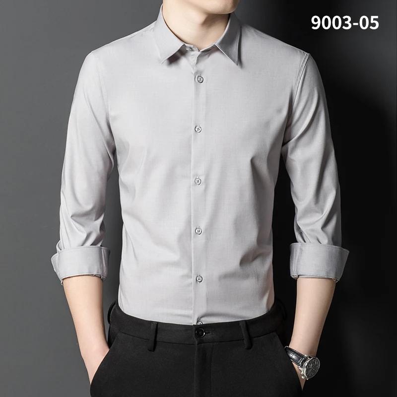 Bamboo Fiber solid color elastic long-sleeve shirts for men slim fit formal plain shirt england style white shirt office clothes