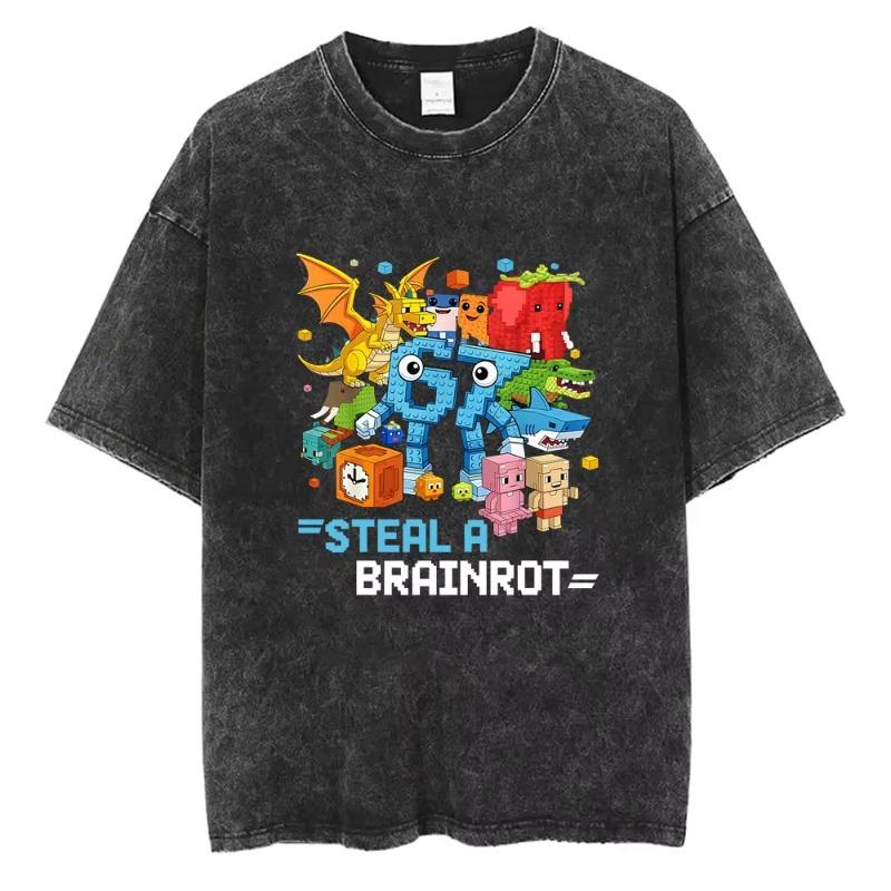 Funny Italian Brainrot Vintage Washed T-shirt Six Seven 67 Number Tshirt Men Women Casual Oversized Streetwear Male Casual Tees