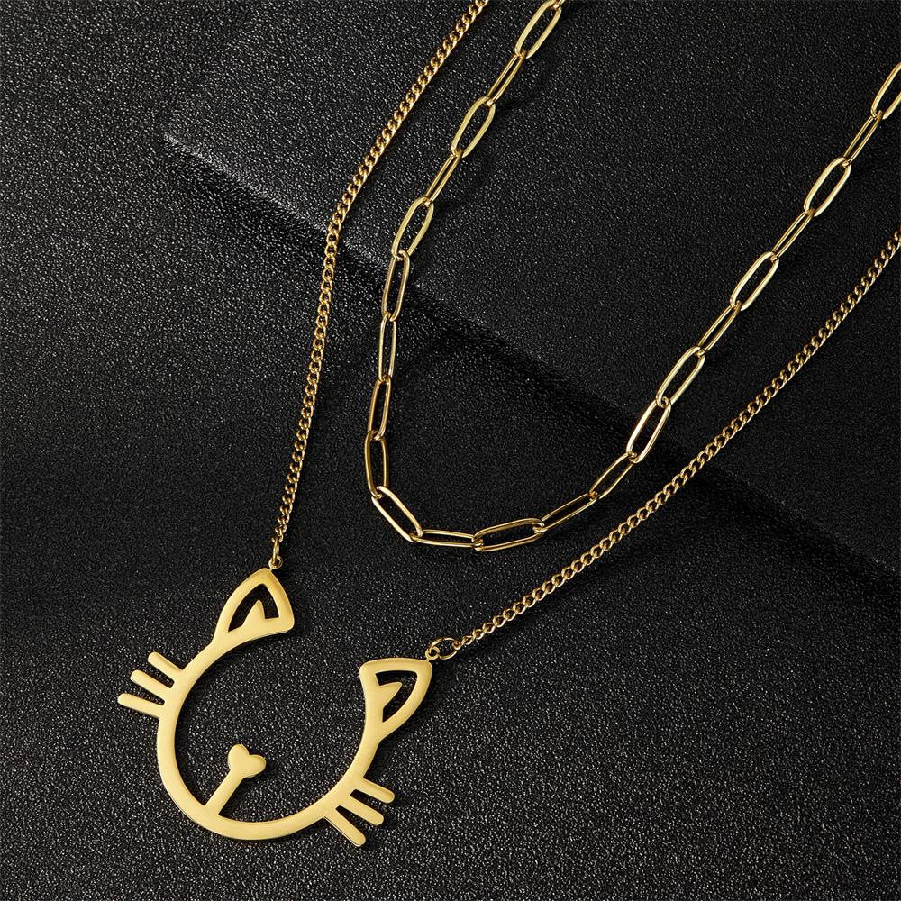 Cazador Stainless Steel Cute Cat Pendant Double Chain Necklaces for Women Animal Kitten Necklaces 2026 Jewelry Birthday Gift