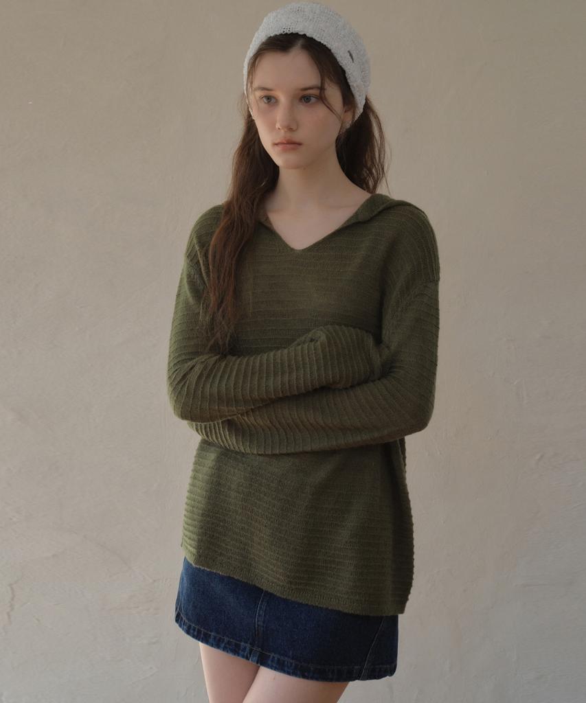 Aueonoseuteljia Hairy Hood Knit_Khaki(Oc26Kn14)