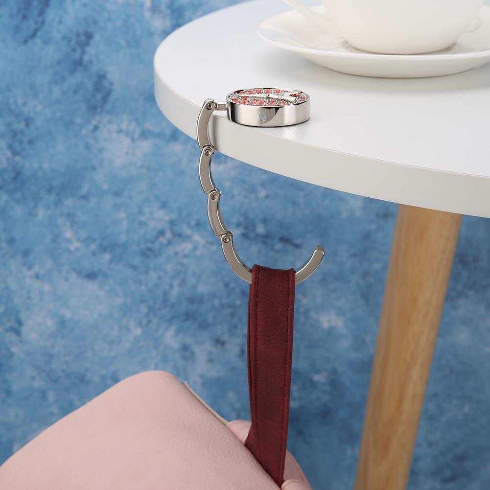 Rhinestone Table Clasp Desk Hooks Zinc Alloy Foldable Handbag Hanger Handbag Storage Table Hook Travel Outdoor Storage Hanger