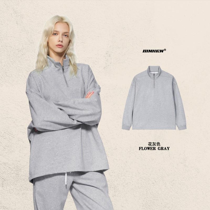BK Half-Zip Stand Collar Sweatshirt Pants Set Men Women Casual Loose Outfit