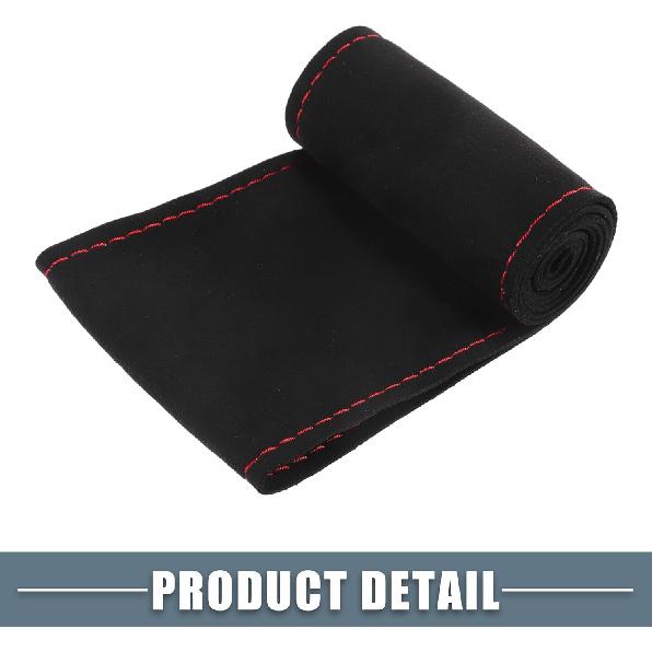 Car Hand Sewn DIY Steering Wheel Cover Breathable Comfortable 32-35cm Stitch on Wrap Cover Suede Black Stitches Red