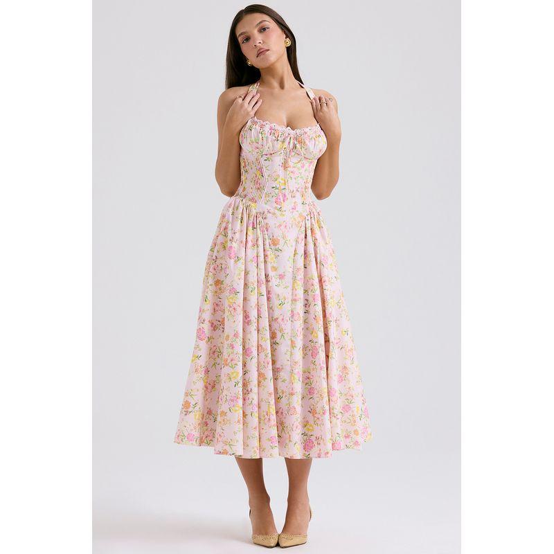 First Date Sense Floral Tight Waist Vacation Seaside Suspender Skirt