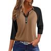 Women's Fashion Casual Raglan Sleeve Colorblock V-Neck Three-quarter Sleeve Decorative Button T-shirt Top