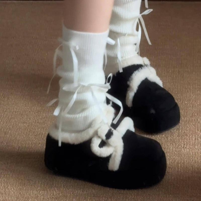 

Suede Women Fur Snow Boots New 2026 Winter Warm Loafers Shoes Designer Buckle Short Plush Cotton Boots Platform Mules Slippers 39 чорний