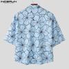 INCERUN Oversized Men Lapel Neck Half Sleeve Floral Print Casual Shirts