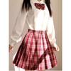 Grid Shaped High Waisted A- line Skirt Plaid High Waist Preppy Style A- line Skirt