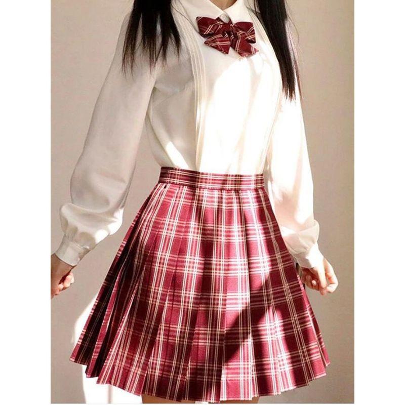 Grid Shaped High Waisted A- line Skirt Plaid High Waist Preppy Style A- line Skirt