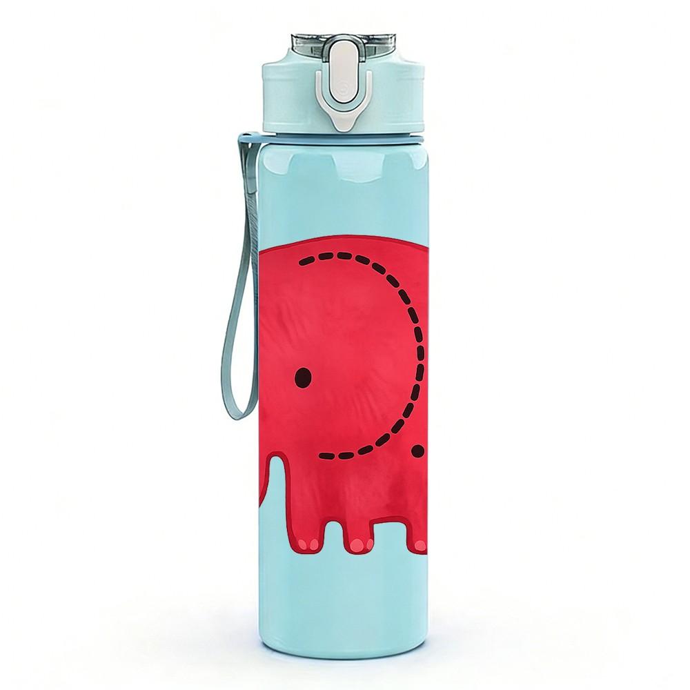1PC Cute Red Elephant Cartoon Print 750ml Color Plastic Sports Water Bottle Leakproof Flip Straw Lid Suitable for Sports Office Home Use