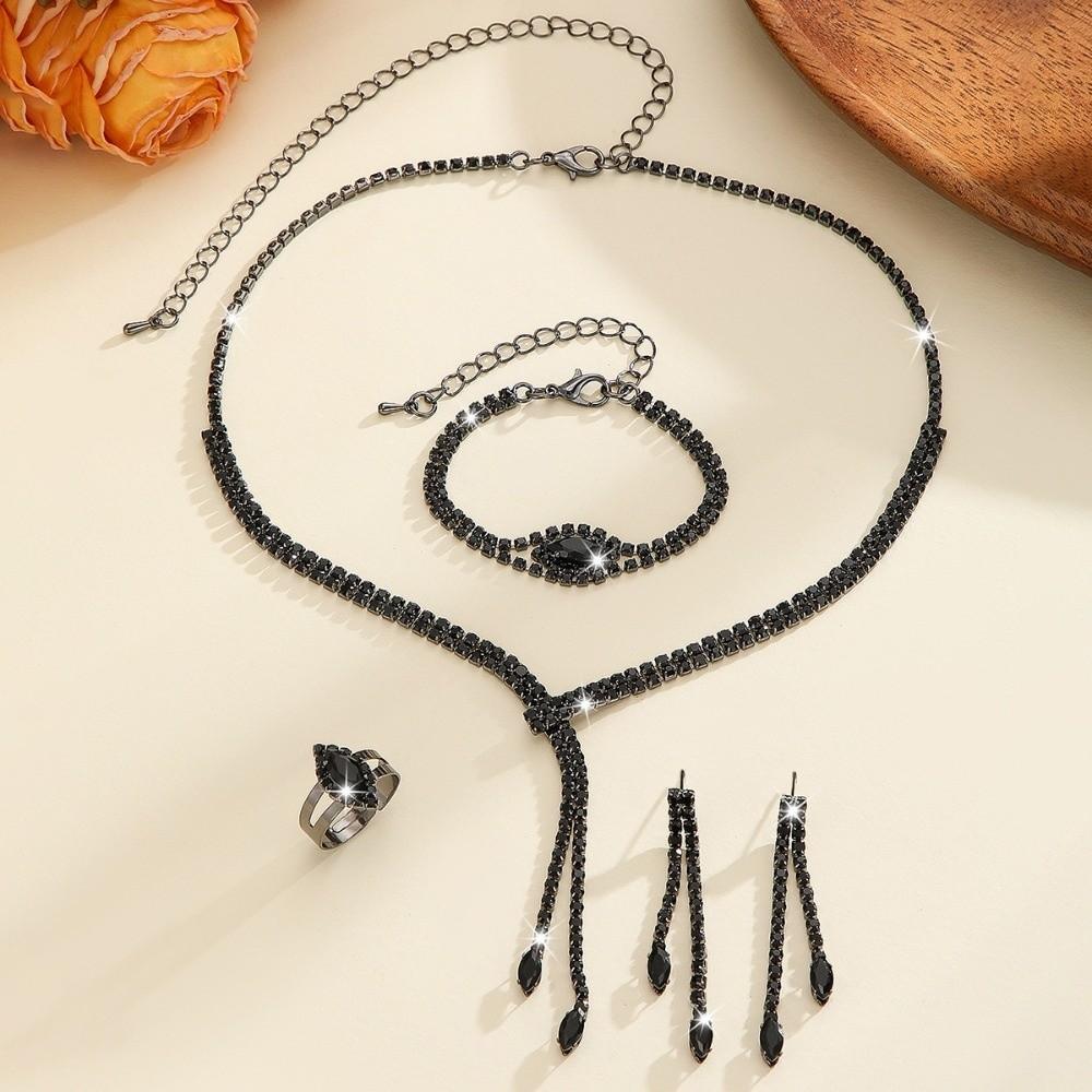 4PC Luxury Necklace Earrings Bracelet Ring Set Simple Women's Fashion Jewelry Kit  Banquet Accessory