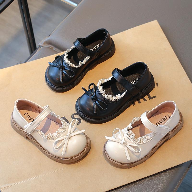 Girls' shoes, bow-knot lace-up leather shoes, new spring/autumn collection, Mary Jane princess shoes for students, breathable single shoes for