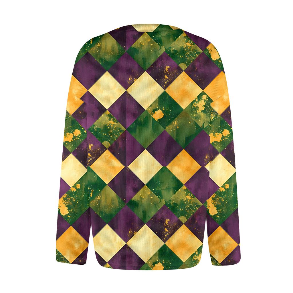 Women's Fashion Printed Long Sleeve Knitted Cardigan Button Down Jacket