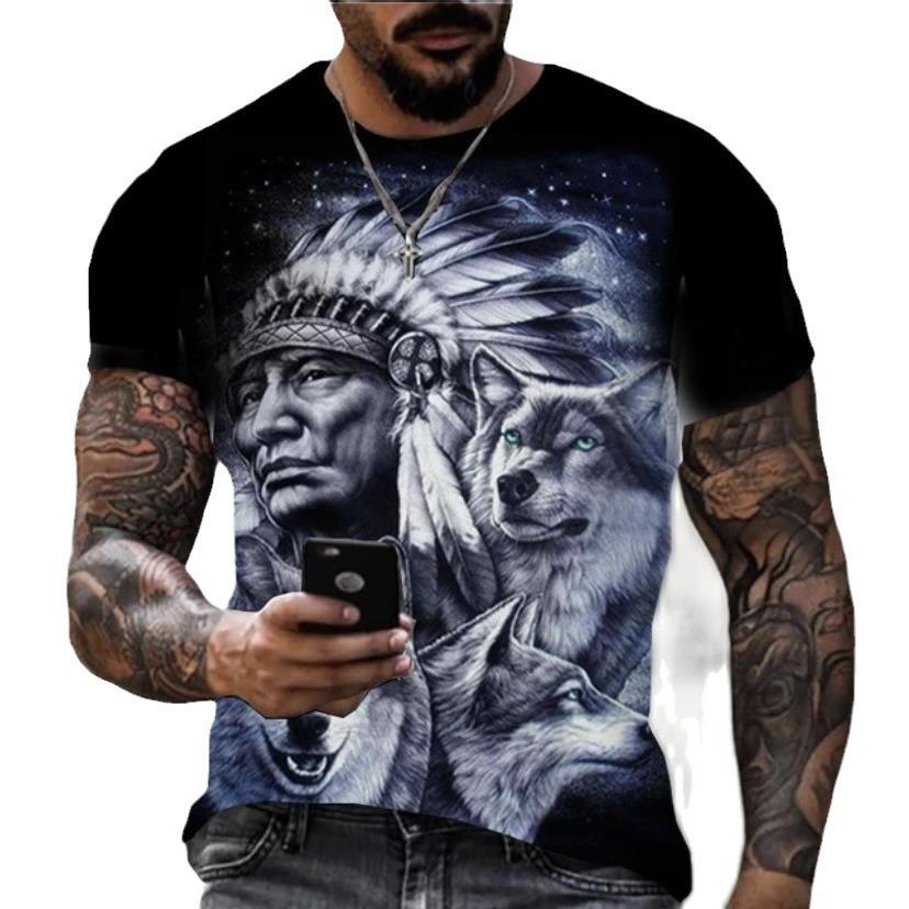 Fashionable 3D Printed Short Sleeved Trendy Personalized Animal Wolf Graphic Men's T-shirts