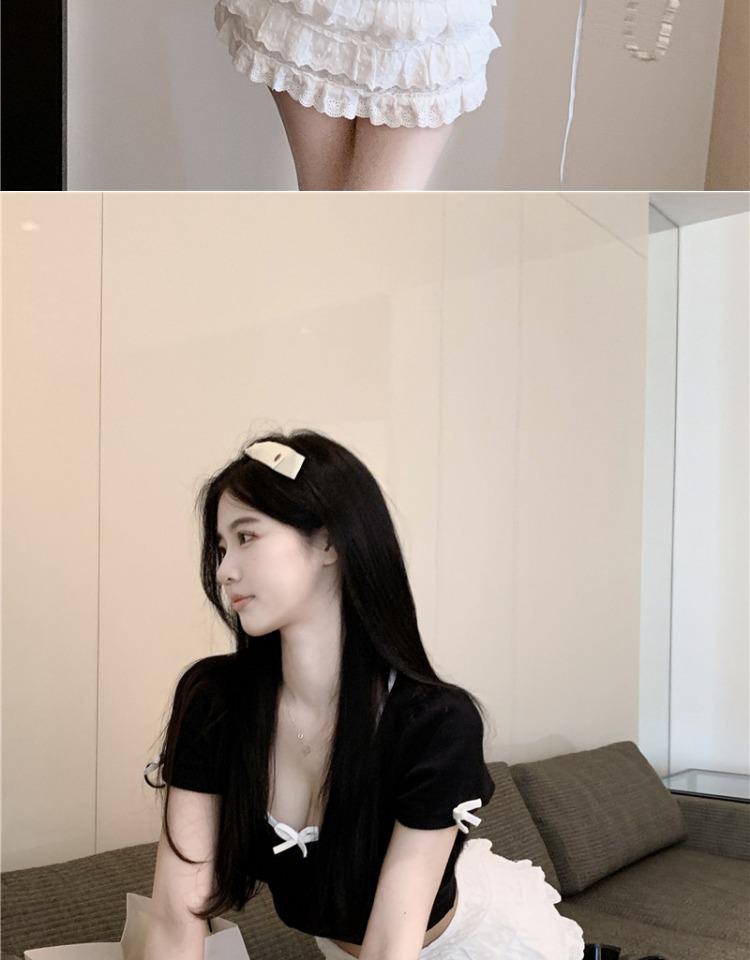 Sexy Bowknot U-Neck Clavicle T-Shirt: Women's Summer Short-Sleeve Low-Cut Tight Top