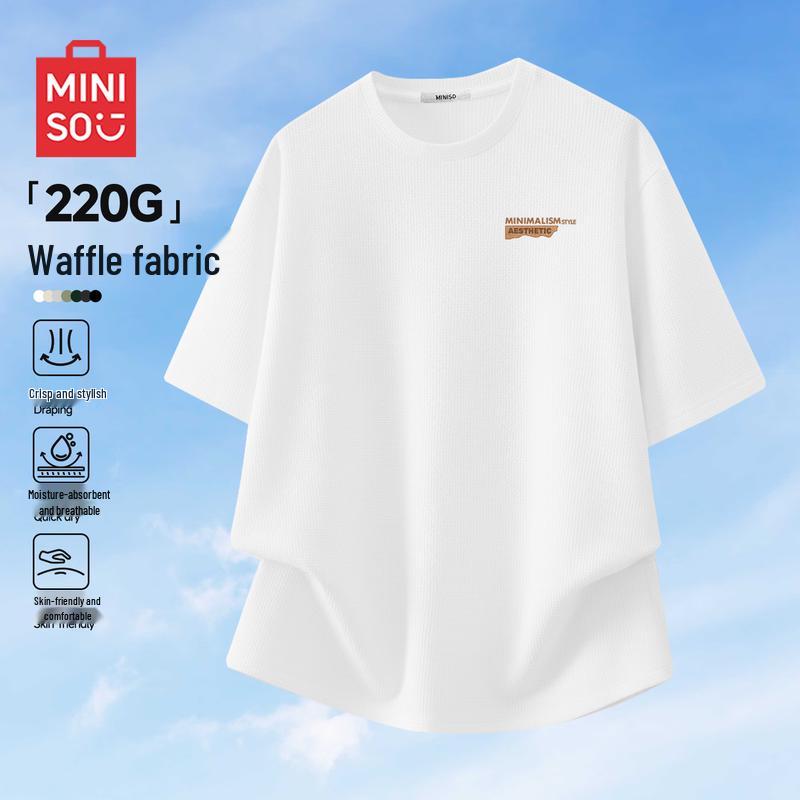 

MINISO Men s Relaxed Fit Waffle Knit Short Sleeve T-Shirt 3XL