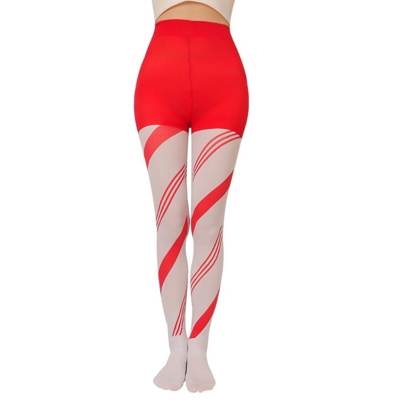 Christmas Candy Cane Striped Full Length Tights Stockings Hosiery for Holiday Party Pantyhose Cosplay Costume Accessory