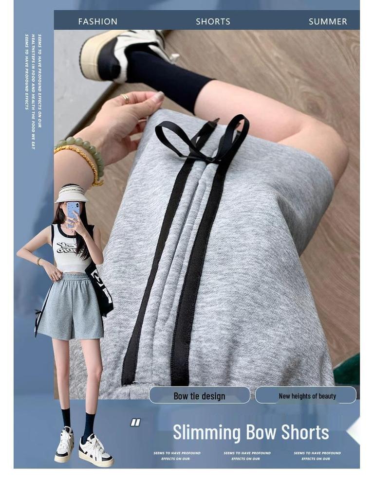 2024 Women's Gray High-Waist Loose Fit Slimming Sports Shorts - American Style, Petite, Wide-Leg, Summer Casual