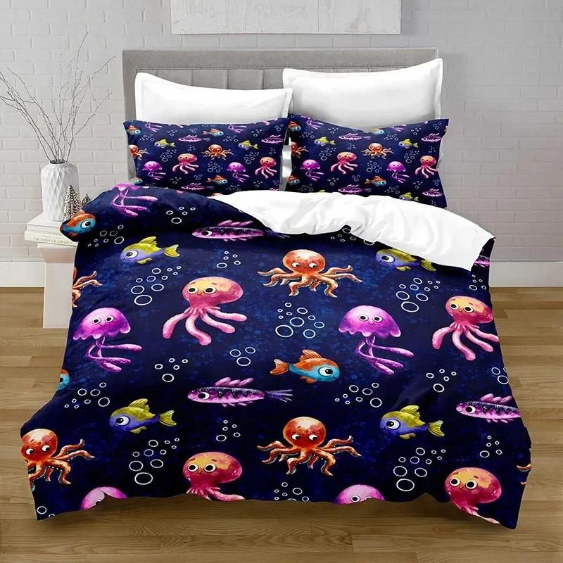New Cartoon Ocean Fish Duvet Cover Marine Theme Bedding Set Twin Decor Microfiber Sea Underwater World Comforter Cover