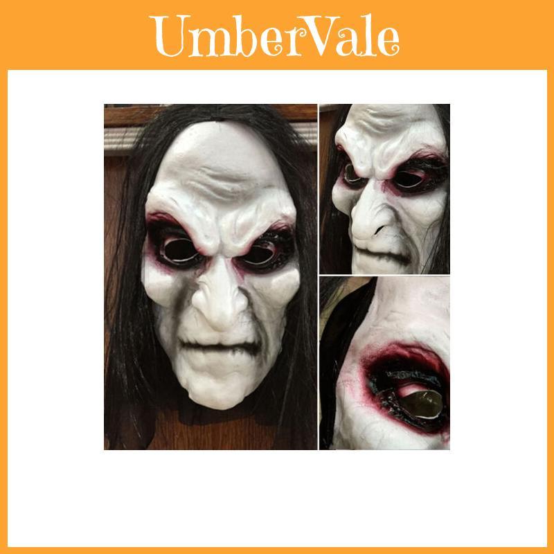 Wysokiej Jakości Halloweenowa Czarna Maska na Całą Głowę z Długimi Włosami Na Straszne Imprezy Cosplay