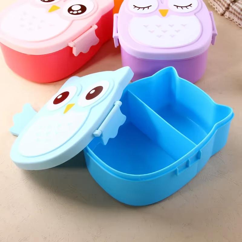 1pc Owl Lunch Box Plastic Compartment Cartoon Cute Portable Lunch Box with Lid Student Lunch Box Food Container