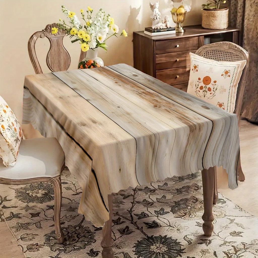One Vintage Wood-grain Digital-printed Polyester Tablecloth - Crease-resistant Machine-washable Rectangular Table Coverzyc