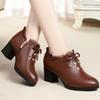 Women Spring Autumn New Fashion Lace Soft Leather Platform Pumps Korean Style Casual Waterproof Pointed Toe Single Shoes