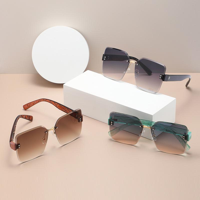 Women'S Sunglasses Large Frame, Sunshade Glasses Trimmed Rimless Fashion Trend Korean Tide Model Ins