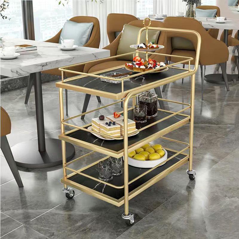 Gold Multi-Layer Nordic Mobile Beverage and Dining Cart for Hotels and Restaurants