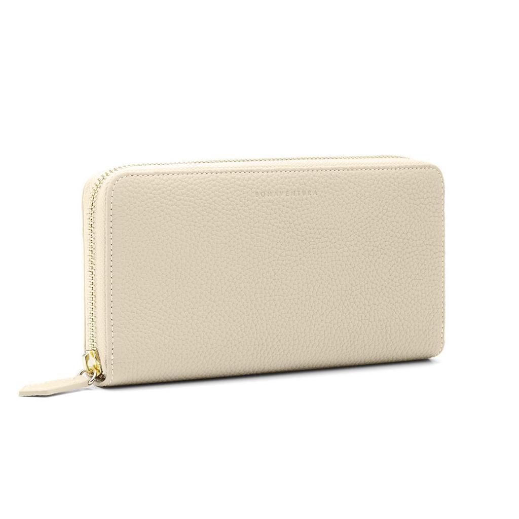 BONAVENTURA Long Zip Wallet in Shrink Leather x Genuine Italian Perfect Gift (Ivory Etoupe) - Leather, (BWAT5-IVET)