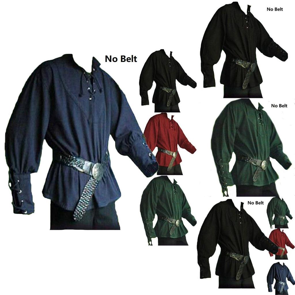 Średniowieczny Renesansowy Męski Top Rycerski ze Stójką, Sznurowana Koszulka Kostium na Stylowy Cosplay